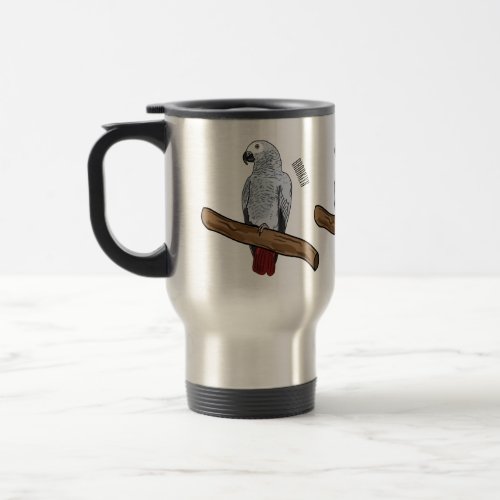 African grey parrot cartoon illustration  travel mug