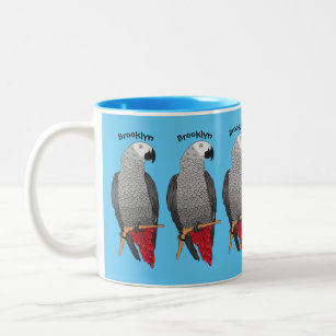 African grey parrot cartoon illustration  Two-Tone coffee mug