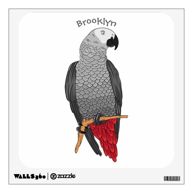 African grey parrot cartoon illustration wall decal (Front)