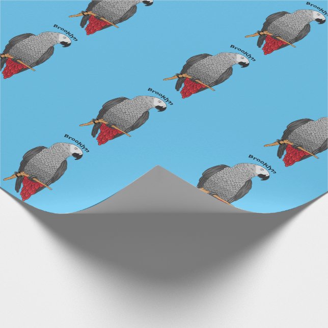 African grey parrot cartoon illustration wrapping paper (Corner)