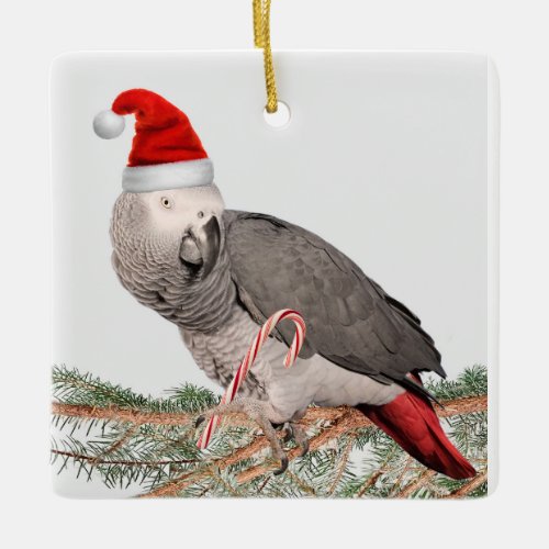 African Grey Parrot Ceramic Christmas Ornament