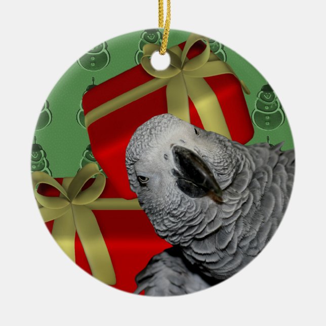 African Grey Parrot Christmas Ceramic Ornament (Front)