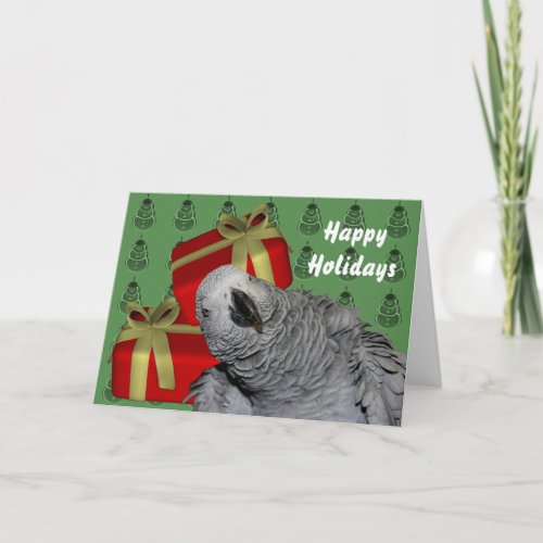 African Grey Parrot Christmas Holiday Card