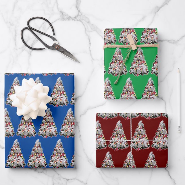 African Grey Parrot Christmas Tree Wrapping Paper (Front)