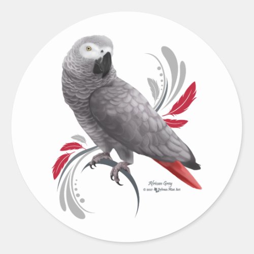 African Grey Parrot Classic Round Sticker
