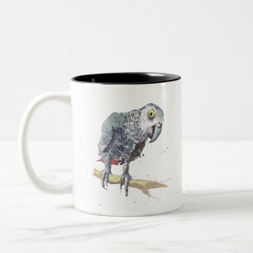 African Grey Parrot comical speckled Bird Two_Tone Coffee Mug