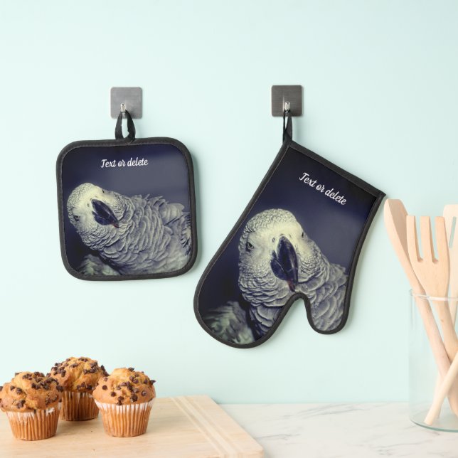 African Grey Parrot Cute Bird Personalized Oven Mitt & Pot Holder Set (Insitu(Hanging))