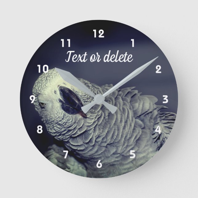 African Grey Parrot Cute Bird Personalized Round Clock (Front)