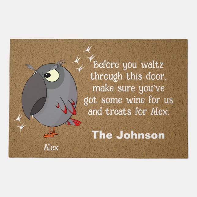 African Grey Parrot Doormat, parrot  Doormat (Front)