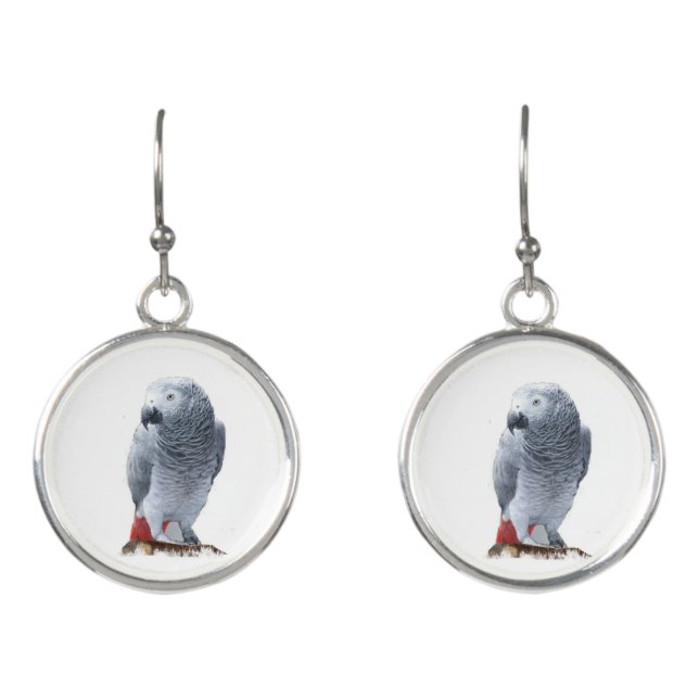 African Grey Parrot Earrings (Front)
