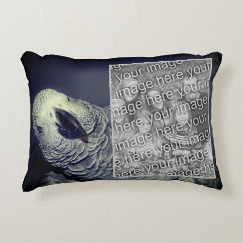 African Grey Parrot Frame Add Your Photo Accent Pillow