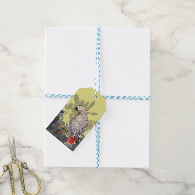 African grey parrot gift tags (With Twine)