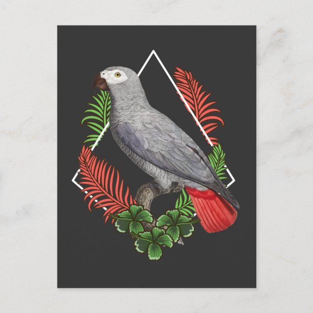 African Grey Parrot Lover Flower Postcard (Front)