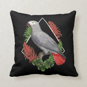 African Grey Parrot Lover Flower Throw Pillow