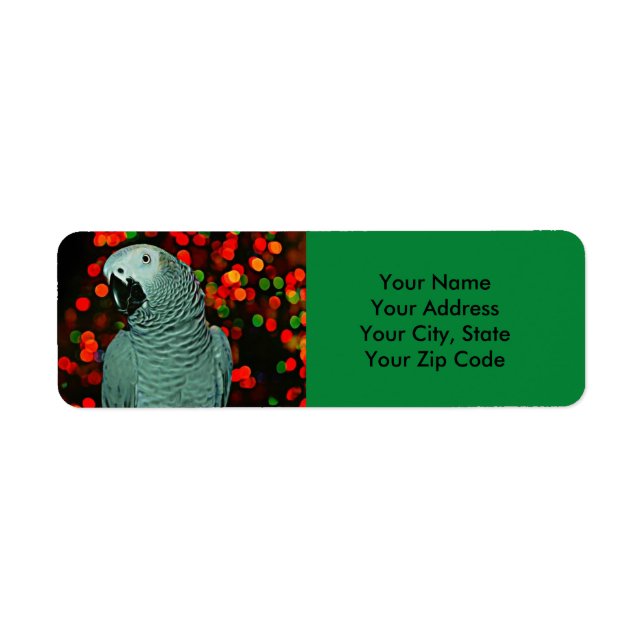 African Grey Parrot Painting with Christmas Tree Label (Front)