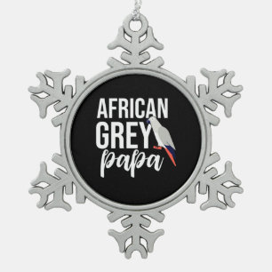 African Grey Parrot Papa Snowflake Pewter Christmas Ornament