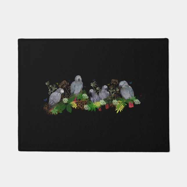 African Grey Parrot Party Door Mat (Black) (Front)