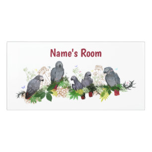 African Grey Parrot Party Door Name Plate Sign