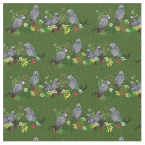 African Grey Parrot Party Fabric (Dark Green)