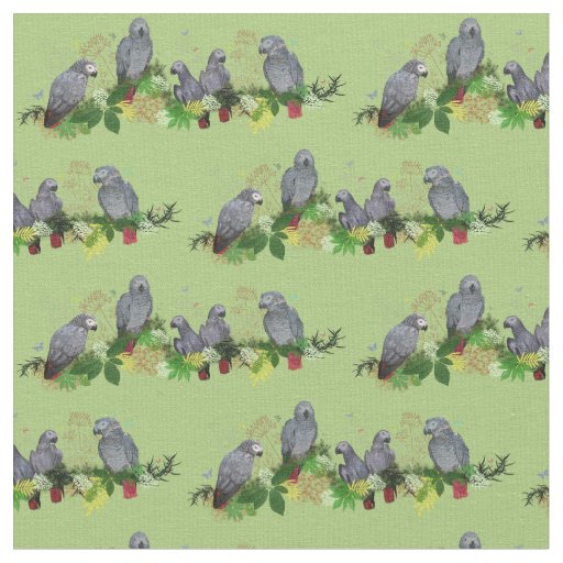 African Grey Parrot Party Fabric (Green)