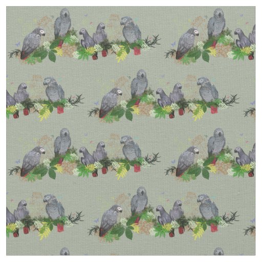 African Grey Parrot Party Fabric (Khaki)