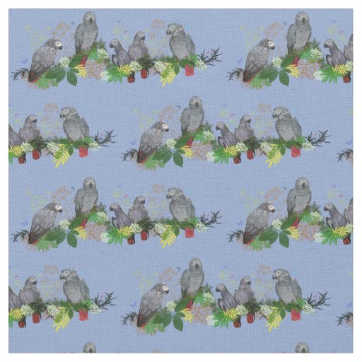 African Grey Parrot Party Fabric (Light Blue)