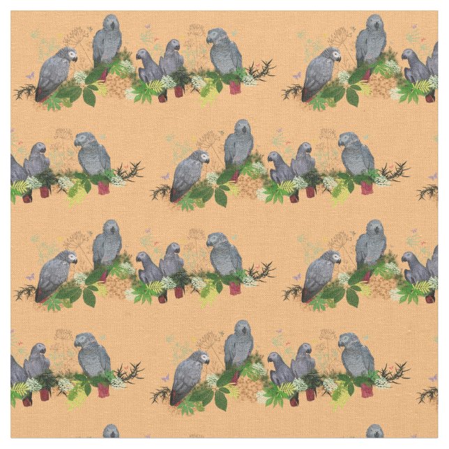 African Grey Parrot Party Fabric (Orange) (Close Up)