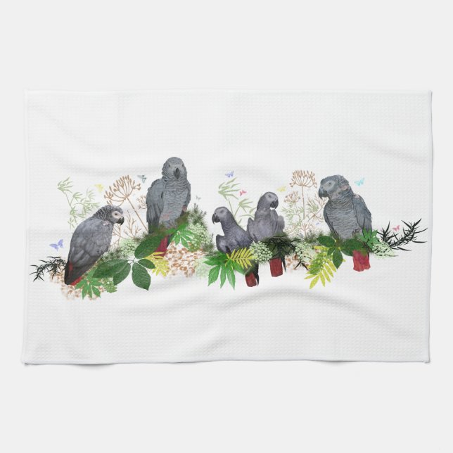 African Grey Parrot Party Kitchen Towel (Horizontal)