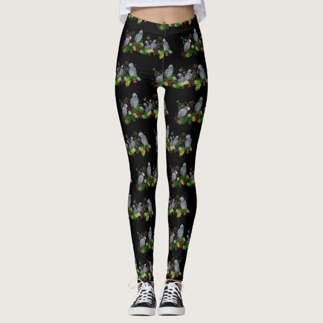 African Grey Parrot Party Leggings (Black) (Front)