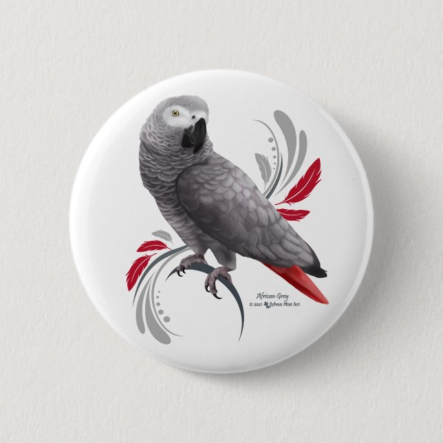 African Grey Parrot Pinback Button (Front)