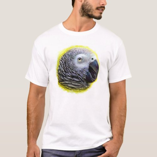 African grey parrot realistic painting T_Shirt