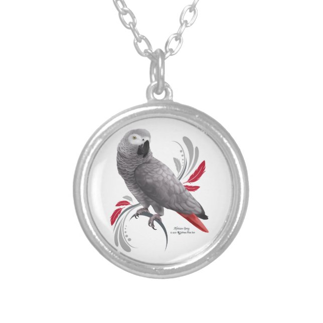 African Grey Parrot Silver Plated Necklace (Front)