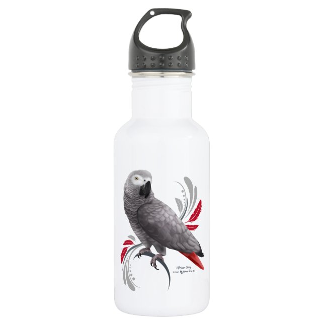 African Grey Parrot Stainless Steel Water Bottle (Front)