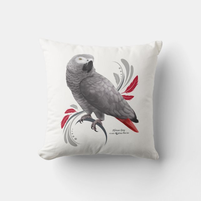 African Grey Parrot Throw Pillow (Front)