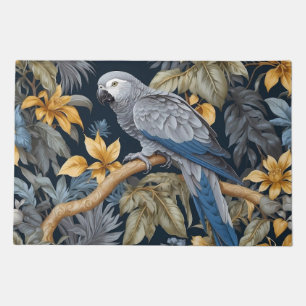African Grey Parrot Tropical Leaves Doormat