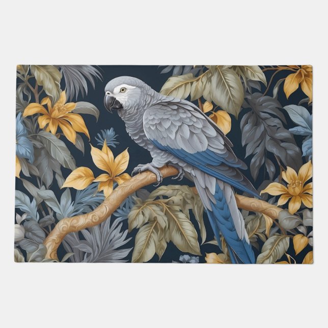 African Grey Parrot Tropical Leaves Doormat (Front)