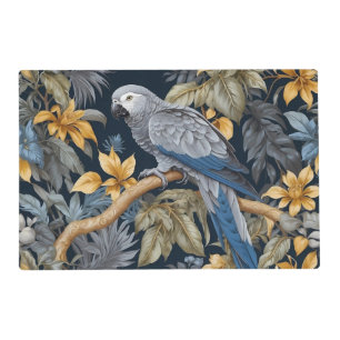 African Grey Parrot Tropical Leaves Placemat