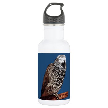 African Grey Parrot Water Bottle by PawsForaMoment at Zazzle