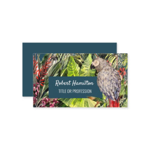 African grey parrot watercolor painting business card