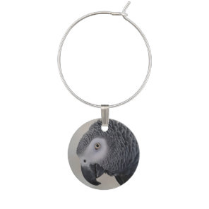 African Grey Parrot Wine Glass Charm