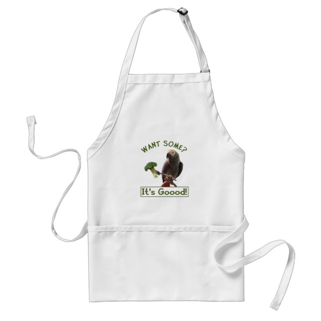 African Grey Parrot With Broccoli Adult Apron (Front)