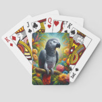 African Grey Parrot with Colorful Flowers