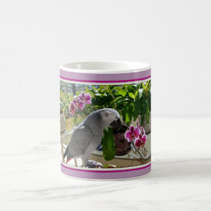 African Grey Parrot with Orchids Color Morph Mug