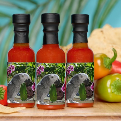 African Grey Parrot with Orchids  Hot Sauces