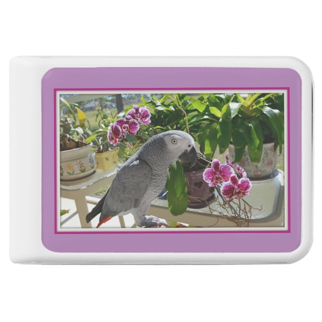 African Grey Parrot with Orchids Power Bank (Front)