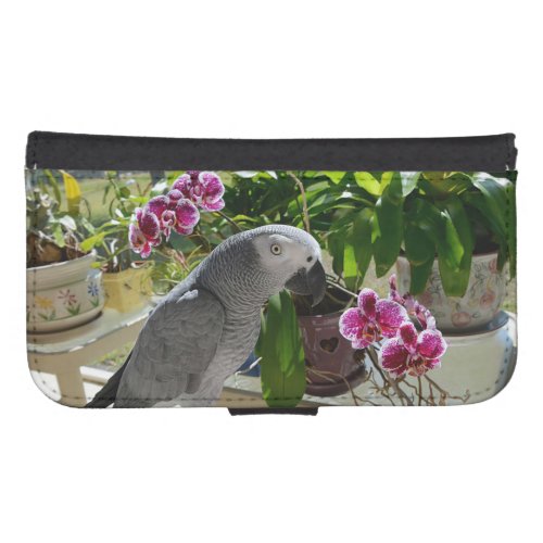 African Grey Parrot with Orchids Wallet Phone Case For Samsung Galaxy S4