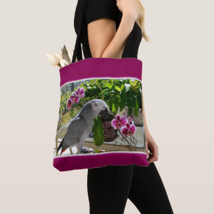 African Grey Parrot with Orchids Tote Bag