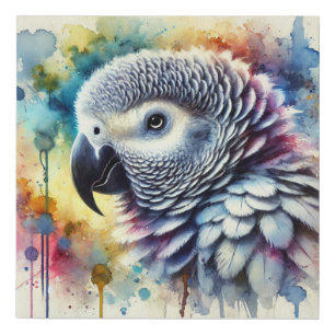African Grey Parrot Yaco 060824AREF144 - Watercolo Faux Canvas Print