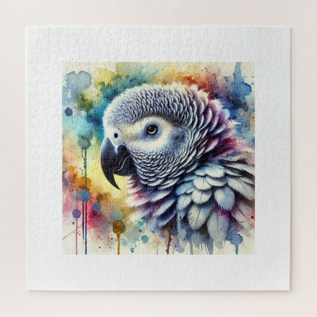 African Grey Parrot Yaco 060824AREF144 - Watercolo Jigsaw Puzzle (Vertical)