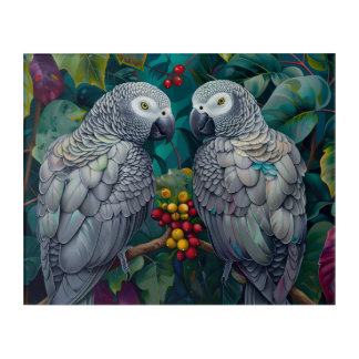 African Grey Parrots Persimmon-Berry Duet  Acrylic Print